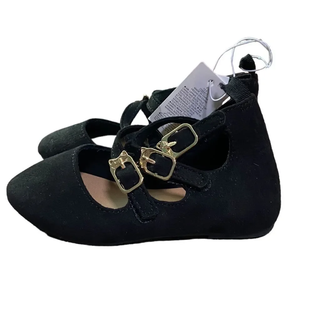Old Navy Toddler Girls Black Suede Mary Jane Flats Cat Buckle Hook & Loop Size 6